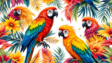 Fototapeta premium Seamless Tropical Birds Pattern