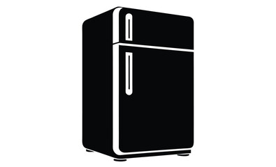Refrigerator silhouette, kitchen appliance vector, black and white illustration