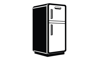 Refrigerator silhouette, kitchen appliance vector, black and white illustration