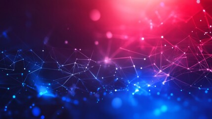 Obraz premium Abstract Red Blue Network Background with Glowing Lines and Bokeh