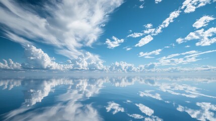 Blue Sky with White Clouds Reflected in Calm Water