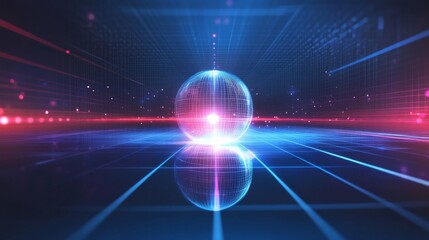 Obraz premium Glowing Sphere in Digital Grid Network
