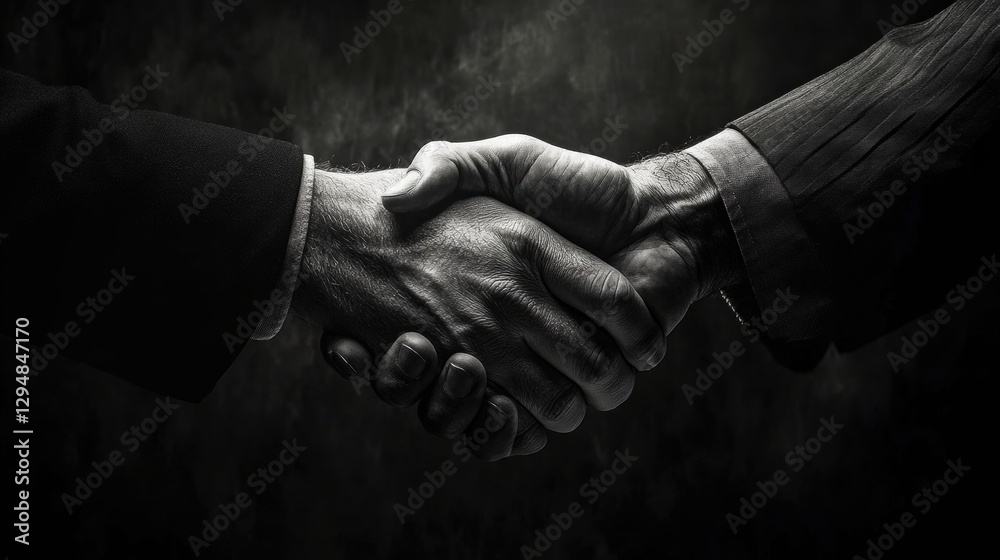 Leinwandbilder Grunge style handshake symbolizing agreement and unity in a dark, moody environment. Generative AI
