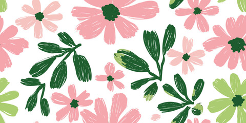 Watercolor floral seamless pattern. Elegant flower repeat background for design, packaging, fabric, wallpaper, branding, stationery, wrapping paper, interior