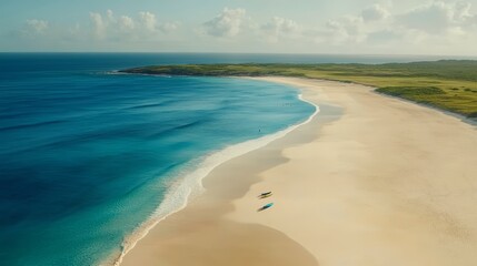 Idyllic coastal scene showcasing a pristine beach and azure ocean view