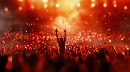 summer concerts stage fans, Vibrant summer concert with energetic crowd and colorful lights