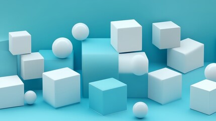 Minimalist geometric shapes in blue hues, creating a tranquil abstract scene