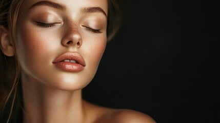 Fototapeta premium Captivating fashion portrait of a young woman with radiant skin and artistic lighting. Generative AI