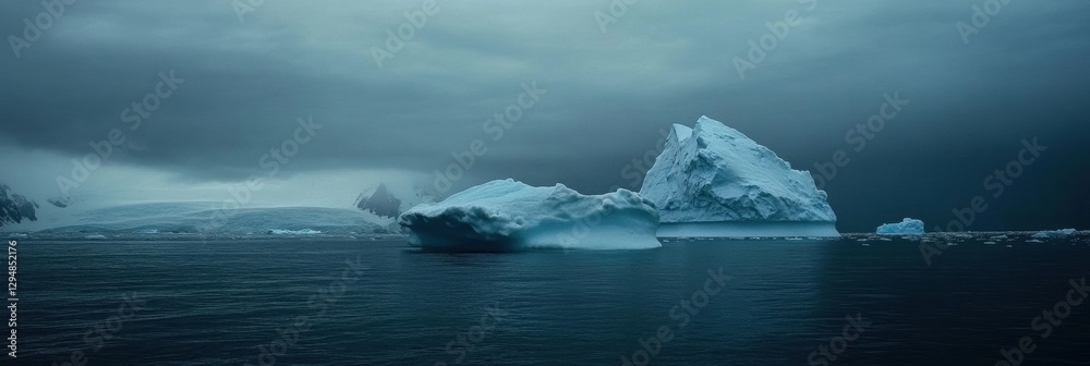 Aufkleber melting iceberg adrift in dark blue waters under an expansive sky inviting reflection. generative ai