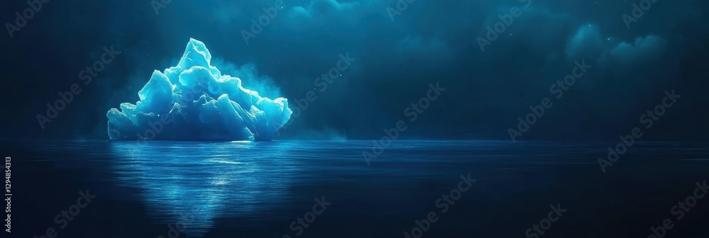 Aufkleber melting iceberg drifts quietly in dark blue waters under an empty sky waiting for text. generative a