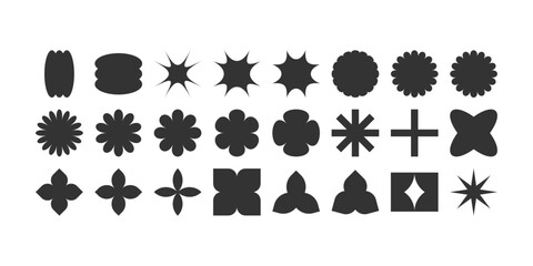 Postmodern geometric abstract shapes, Retro design symbols in Y2K. Brutalist vector shapes, trendy retro design symbols in Y2K style. Geometric shapes set.