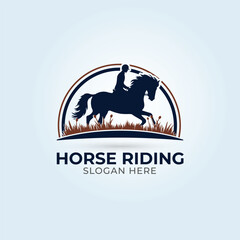 Horse Riding Logo vector, Silhouette of racing horse with jockey, Equestrian sport logo