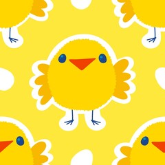 Easter chicken and eggs seamless birds pattern for wrapping paper and fabrics