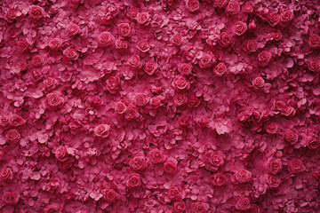 A vibrant floral backdrop featuring numerous pink roses and petals.