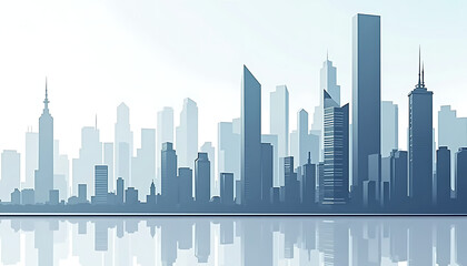 Fototapeta premium Modern skyline silhouette against reflective water