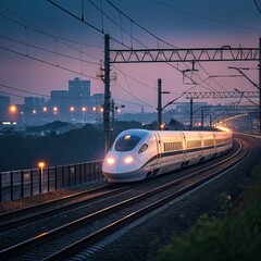 Naklejka premium bullet train at night