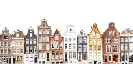 Fototapeta premium Houses in Amsterdam, watercolor on white 