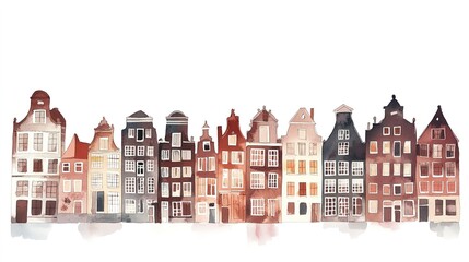 Fototapeta premium Houses in Amsterdam, watercolor on white 
