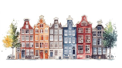 Fototapeta premium Old houses in Amsterdam, watercolor