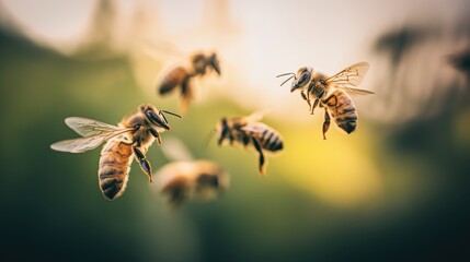 Bee and flowers in Spring.