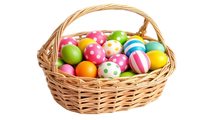 Easter Egg Basket Colorful Patterned Wicker Transparent Background