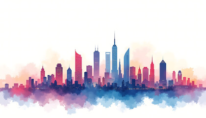 Fototapeta premium Watercolor skyline of a city with vibrant colors
