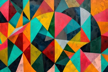 A colorful abstract geometric pattern featuring vibrant topaz and overlapping triangles, An abstract pattern of geometric shapes and vibrant colors