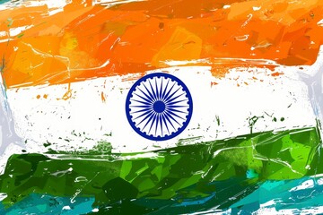 An artistic depiction of the Indian flag rendered in watercolor, Develop a visual representation of the Indian flag flying high on Republic Day