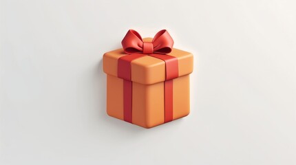 Obraz premium Orange Gift Box with Red Ribbon: Festive Present Illustration