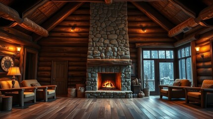Warmth and rustic charm embrace the inviting cabin interior design