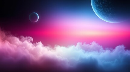 Obraz premium Cosmic Dreamscape: Planets and Clouds in a Vibrant Celestial View