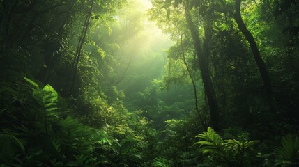 Lush Green Forest Sunlight Tropical Jungle