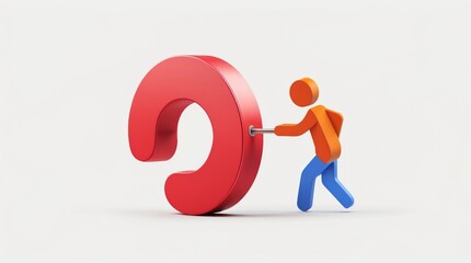 Pushing Forward with Determination: Abstract Figure and Question Mark Symbol