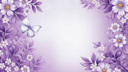 Watercolor floral frame with butterfly and blank space for text. 
