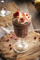 Healthy chocolate banana chia pudding in a glass