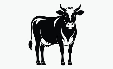 Cow silhouette, farm animal icon, black vector illustration