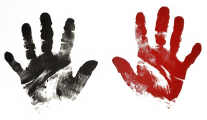 Set black hand print, paint ink isolated on white, clipping  
