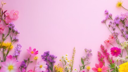 Fototapeta premium Beautiful background template made of Spring flowers.