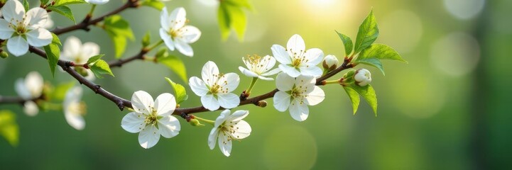 Obraz premium Dense clusters of small white blooms on curved branches, bush, nature, spring