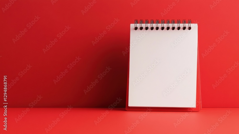 Fototapete blank spiral notepad on red surface ready for notes and ideas in an artistic workspace. generative a