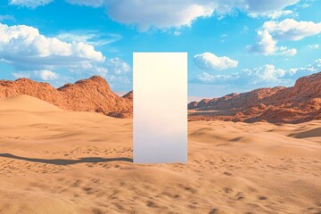  Futuristic desert scene with blank vertical frame for innovative product mockup and marketing visuals
