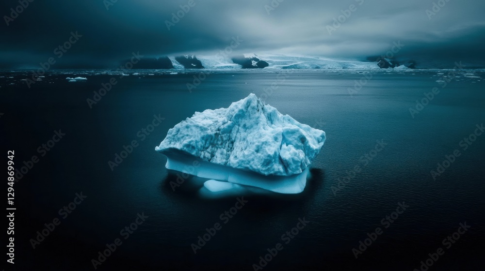 Aufkleber Melting iceberg floats serenely in dark blue waters under an expansive empty sky. Generative AI
