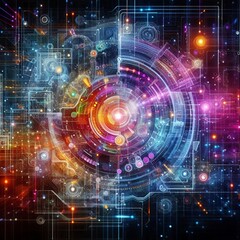 Fototapeta premium Abstract futuristic technology background featuring interconnected hexagonal shapes in a modern design.