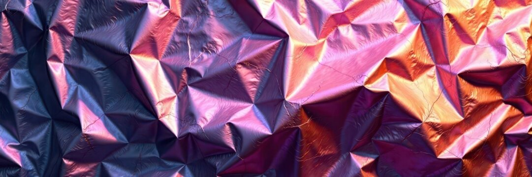 Metallic foil sheet with crumpled texture, ambient light, paper, crinkled