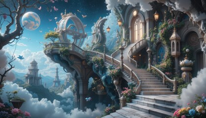 Obraz premium Whimsical dreamscapes with floating staircases
