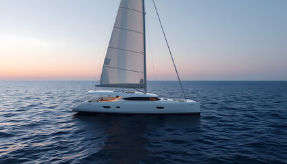 Fototapeta premium Concept of Sailing yacht catamaran sailing in the sea, minimalism. with white shades