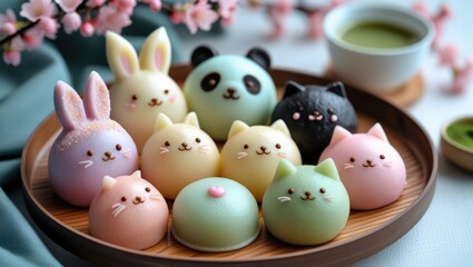 Fototapeta premium Adorable Animal Mochi: A Delightful Fusion of Art and Sweetness