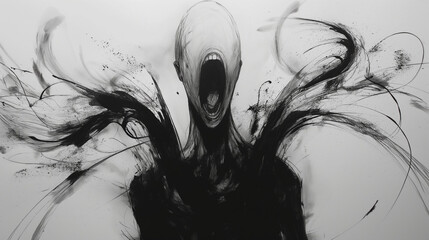 Fototapeta premium Eerie black and white painting of a shadowy monster.