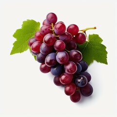 Fototapeta premium A vibrant bunch of ripe grapes showcases lush, plump berries and fresh green stems, set against a clean white backdrop.