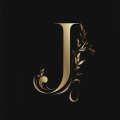 Golden Floral Letter J. Elegant monogram featuring the letter J in gold with floral accents, ideal for upscale branding or corporate design projects.